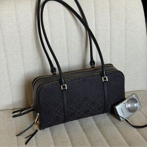 RARE Tory Burch Small T Monogram Marshmallow
Satchel Shoulder Bag Black